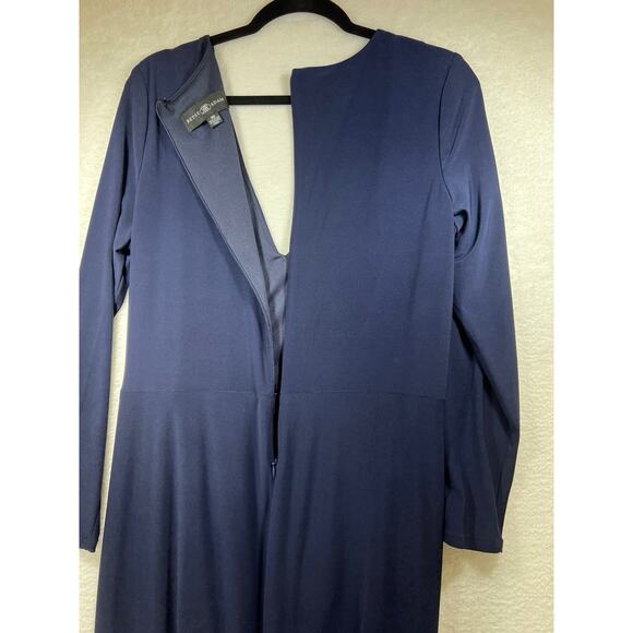 Betsy & Adam Navy Stretch V Neck Long Sleeve Ruffle Prom Maxi Dress Womens 16 - Picture 6 of 12